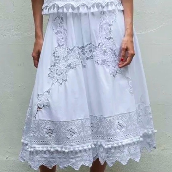 🥳HP Place Nationale x Free People Baleine Lg White Crocheted Lace Midi Skirt - Picture 1 of 9